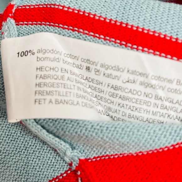 Zara Striped Embroidered Basketball Character Crew Neck Tee Blue Red Size Small - Picture 5 of 7